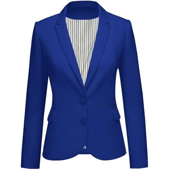 Women's Long Sleeve Formal Blazer Jacket Blue2 - Picture 1 of 6